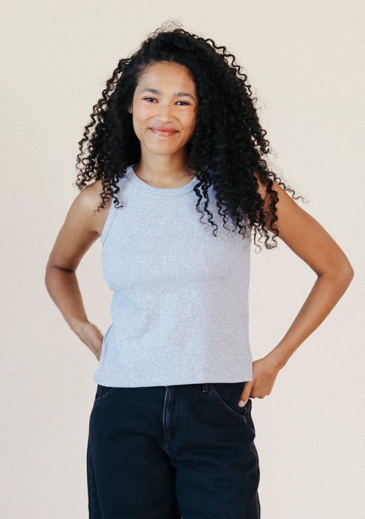 Charlie Ribbed Organic Cotton Tank - Heather Gray - Homeland Harvest