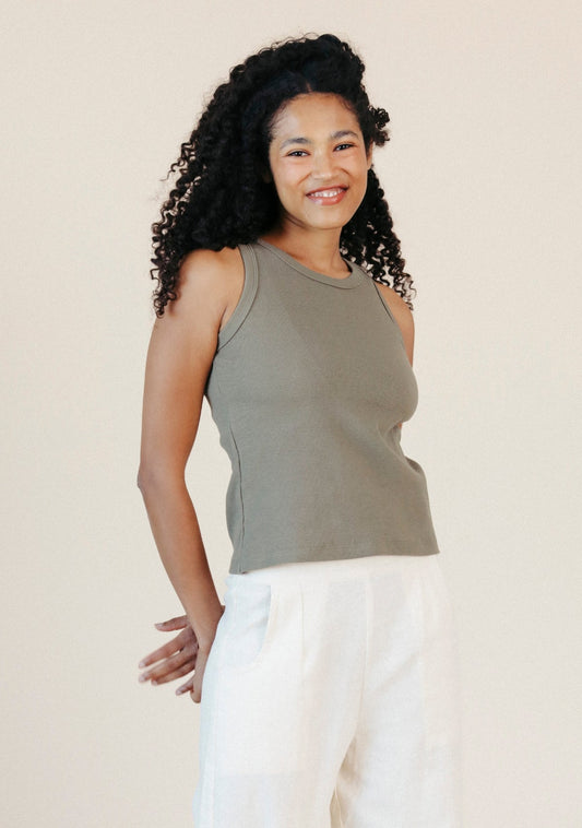 Charlie Ribbed Organic Cotton Tank - Sage - Homeland Harvest