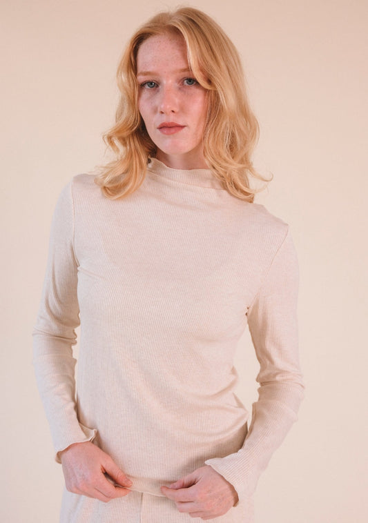 Norma Modal Ribbed Turtleneck - Heather Almond - Homeland Harvest