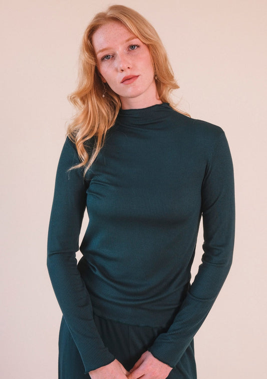 Norma Modal Ribbed Turtleneck - Pine - Homeland Harvest