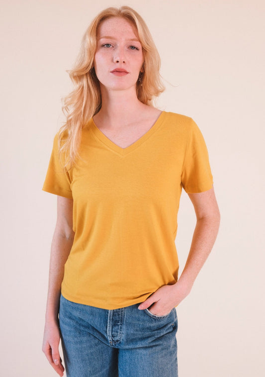 Louise Organic Cotton + Tencel ™ V-neck Tee - Golden - Homeland Harvest