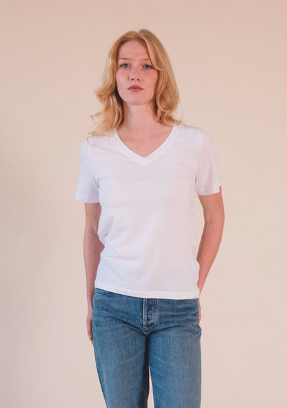 Louise Organic Cotton + Tencel ™ V-neck Tee - White - Homeland Harvest