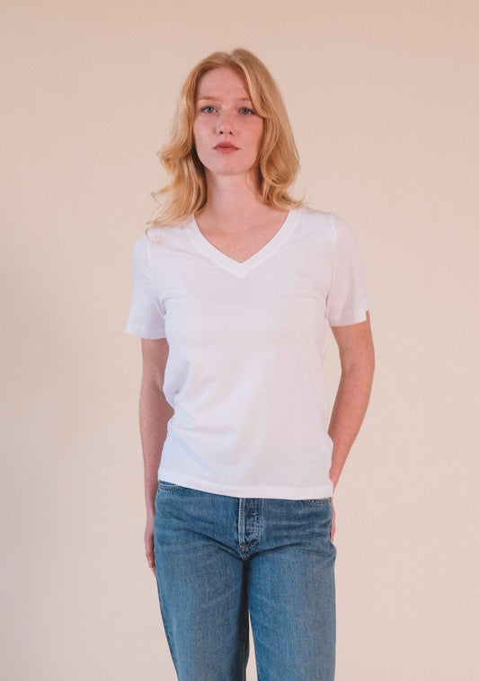 Louise Organic Cotton + Tencel ™ V-neck Tee - White - Homeland Harvest