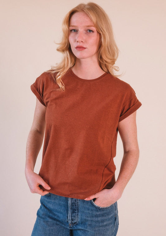 Jane Cuffed Hemp Tee - Pecan - Homeland Harvest