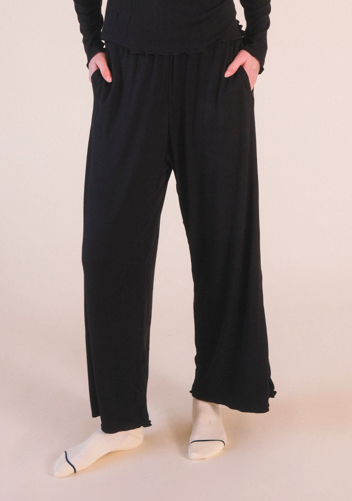 Hedy Ribbed Modal Lounge Pant- Black - Homeland Harvest