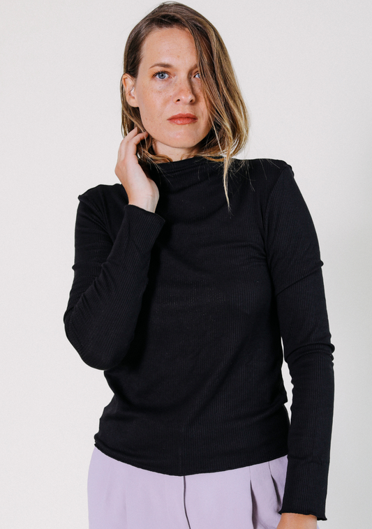 Norma Modal Ribbed Turtleneck - Black - Homeland Harvest