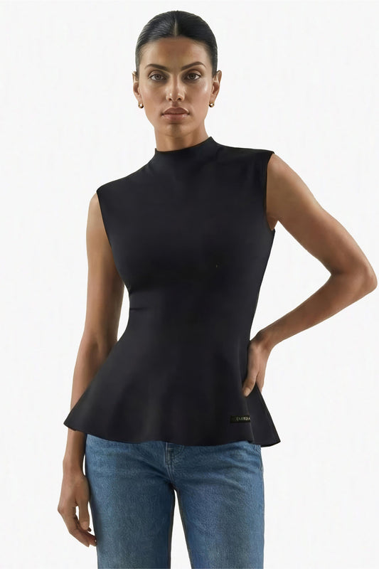 High Neck Peplum Stretch Tank: Reversible & EMF Shielding