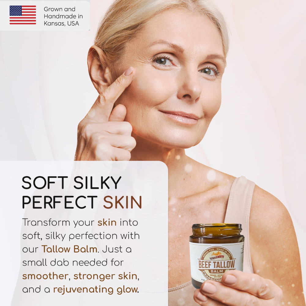 Grass Fed Beef Tallow Balm - 4 oz - Made in USA - Organic Grass Fed and Finished Tallow - Moisturizing Skin Care