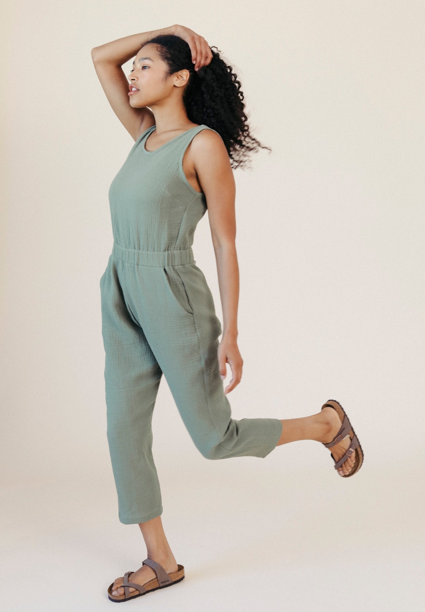 Jameela Organic Cotton Jumpsuit - Seagrass - Homeland Harvest
