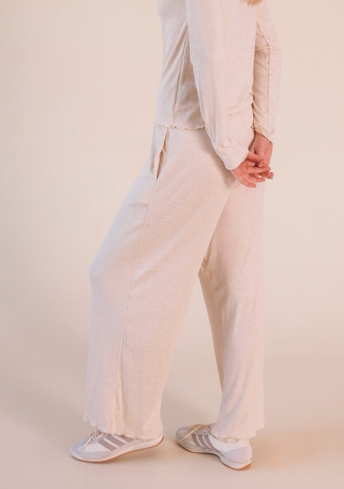 Hedy Ribbed Modal Lounge Pant- Heather Almond - Homeland Harvest