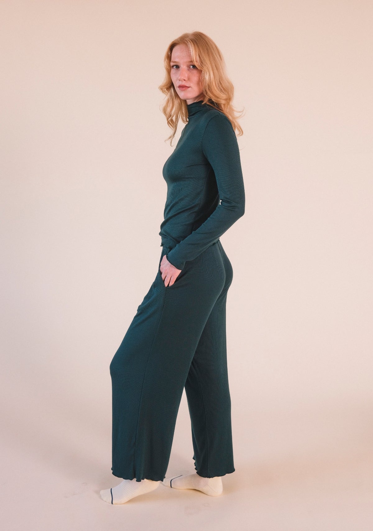 Hedy Ribbed Modal Lounge Pant- Pine - Homeland Harvest