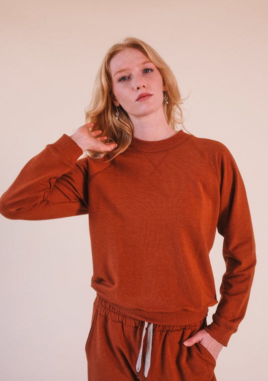 Agnes Raglan Organic Cotton + Tencel™ Sweatshirt - Rust - Homeland Harvest