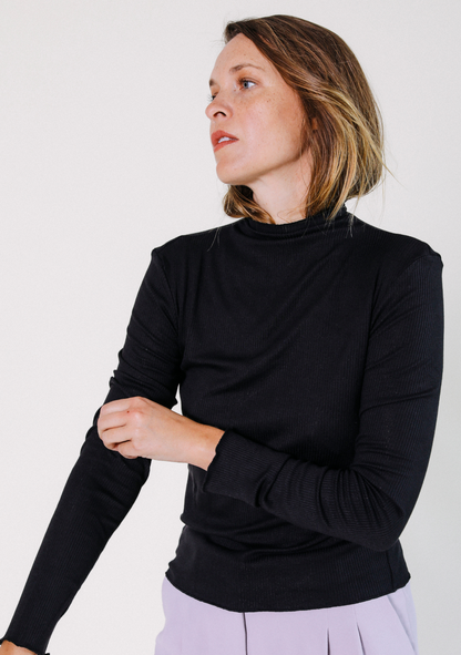 Norma Modal Ribbed Turtleneck - Black - Homeland Harvest