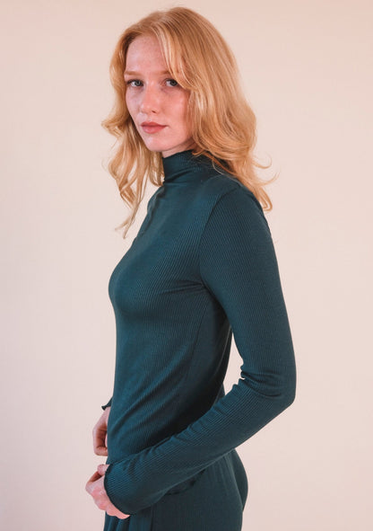 Norma Modal Ribbed Turtleneck - Pine - Homeland Harvest