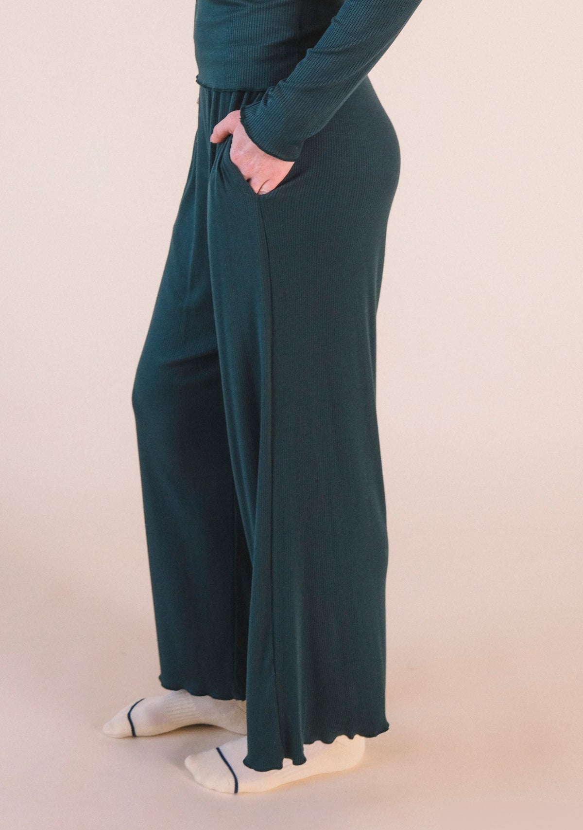Hedy Ribbed Modal Lounge Pant- Pine - Homeland Harvest