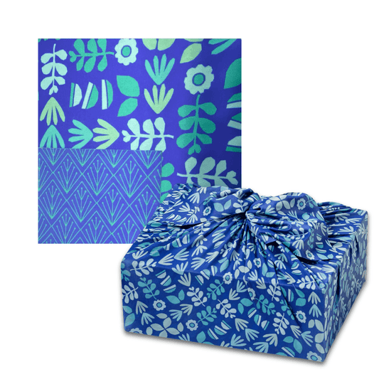 Large Reusable Cloth Furoshiki Gift Wrap | Blue Botanical - Homeland Harvest