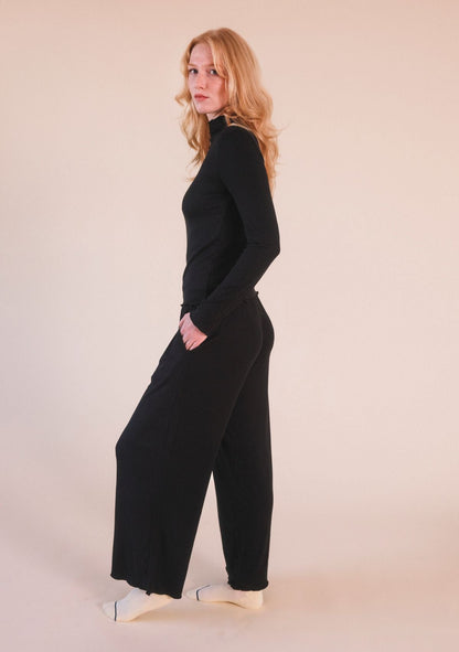 Hedy Ribbed Modal Lounge Pant- Black - Homeland Harvest