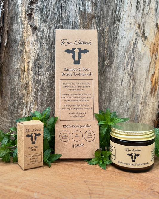Boar Bristle Toothbrush, Silk Floss, Remineralizing Tooth Powder Bundle - Homeland Harvest