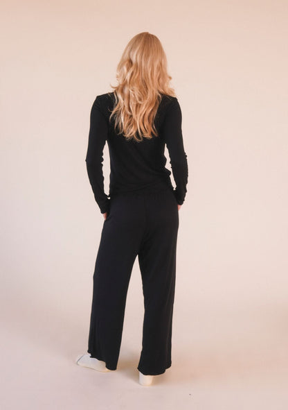 Hedy Ribbed Modal Lounge Pant- Black - Homeland Harvest