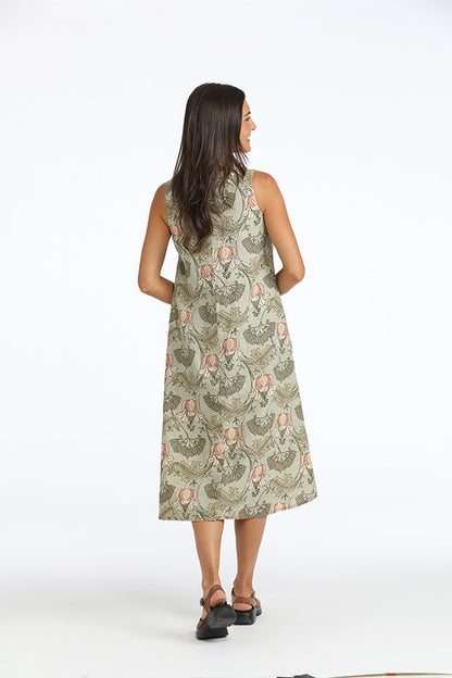floral linen trapeze dress