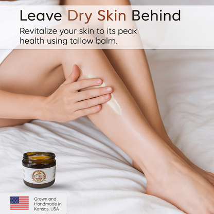 Grass Fed Beef Tallow Balm - 2 oz - Grown and Made in USA - Organic Grass Fed and Finished Tallow - Moisturizing Skin Care