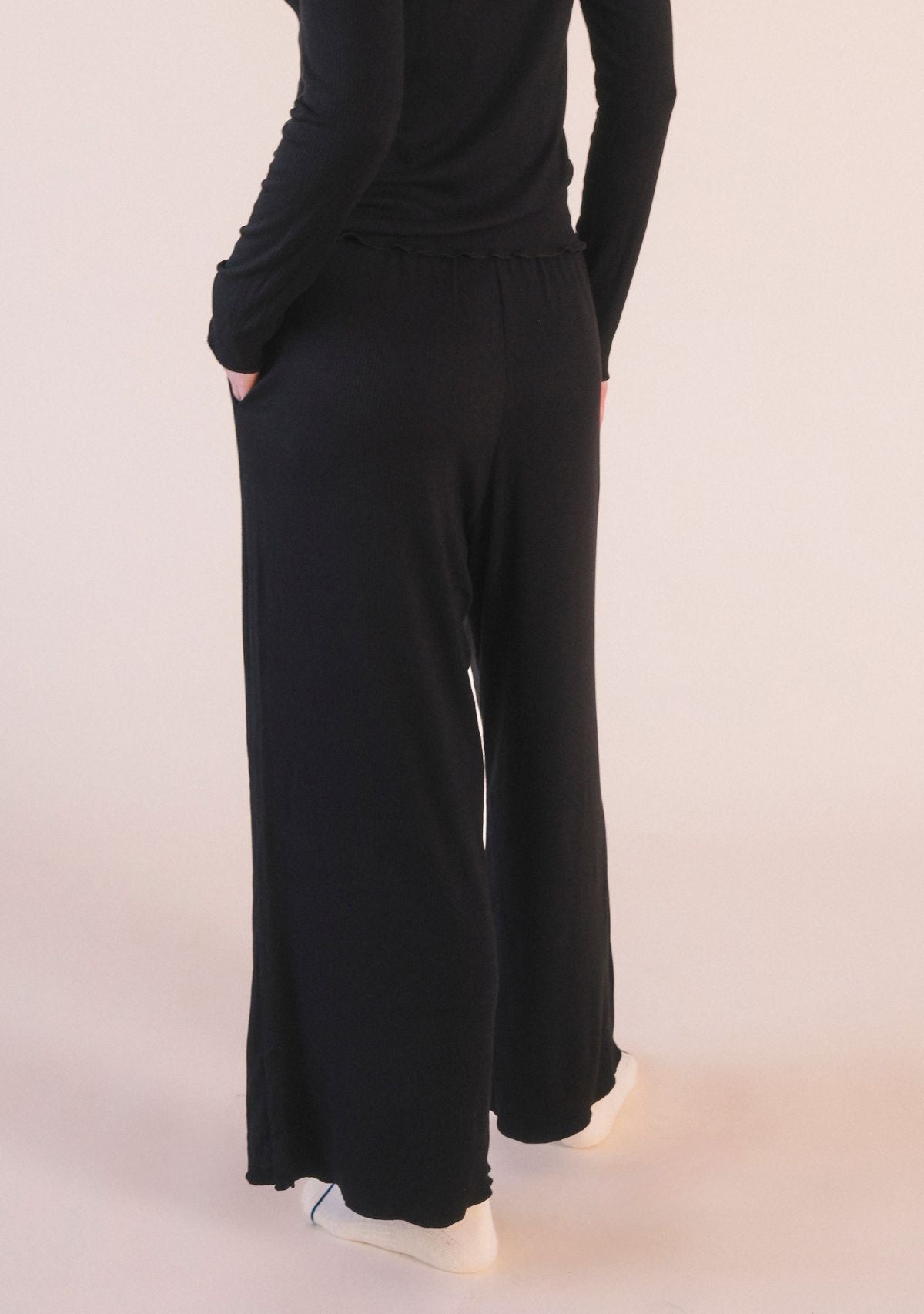Hedy Ribbed Modal Lounge Pant- Black - Homeland Harvest