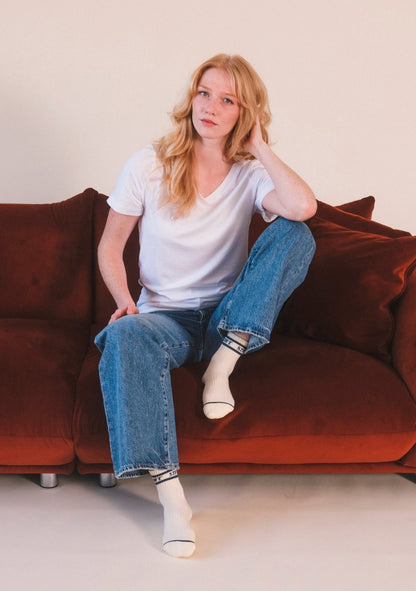 Louise Organic Cotton + Tencel ™ V-neck Tee - White - Homeland Harvest