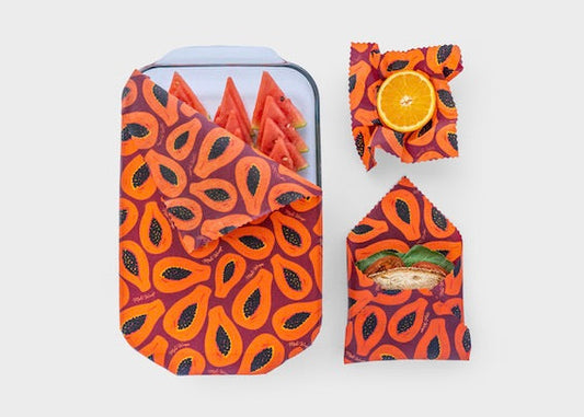 Beeswax Food Wrap - Purple Papaya Print - Homeland Harvest