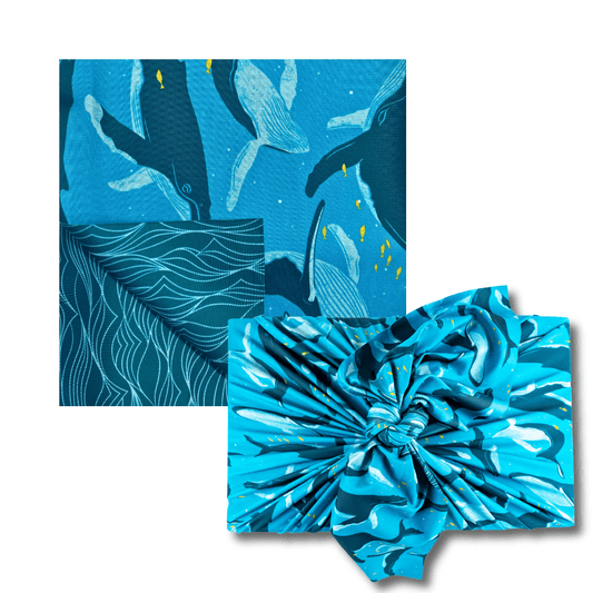 Extra Large Reusable Cloth Furoshiki Gift Wrap | Whales & Waves - Homeland Harvest