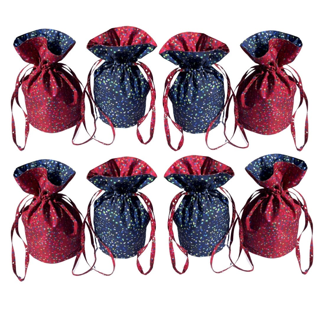 Medium Reusable Fabric Gift Bag | Blue & Red Confetti - Homeland Harvest