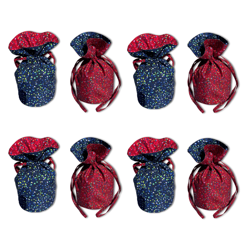 Medium Reusable Fabric Gift Bag | Blue & Red Confetti - Homeland Harvest