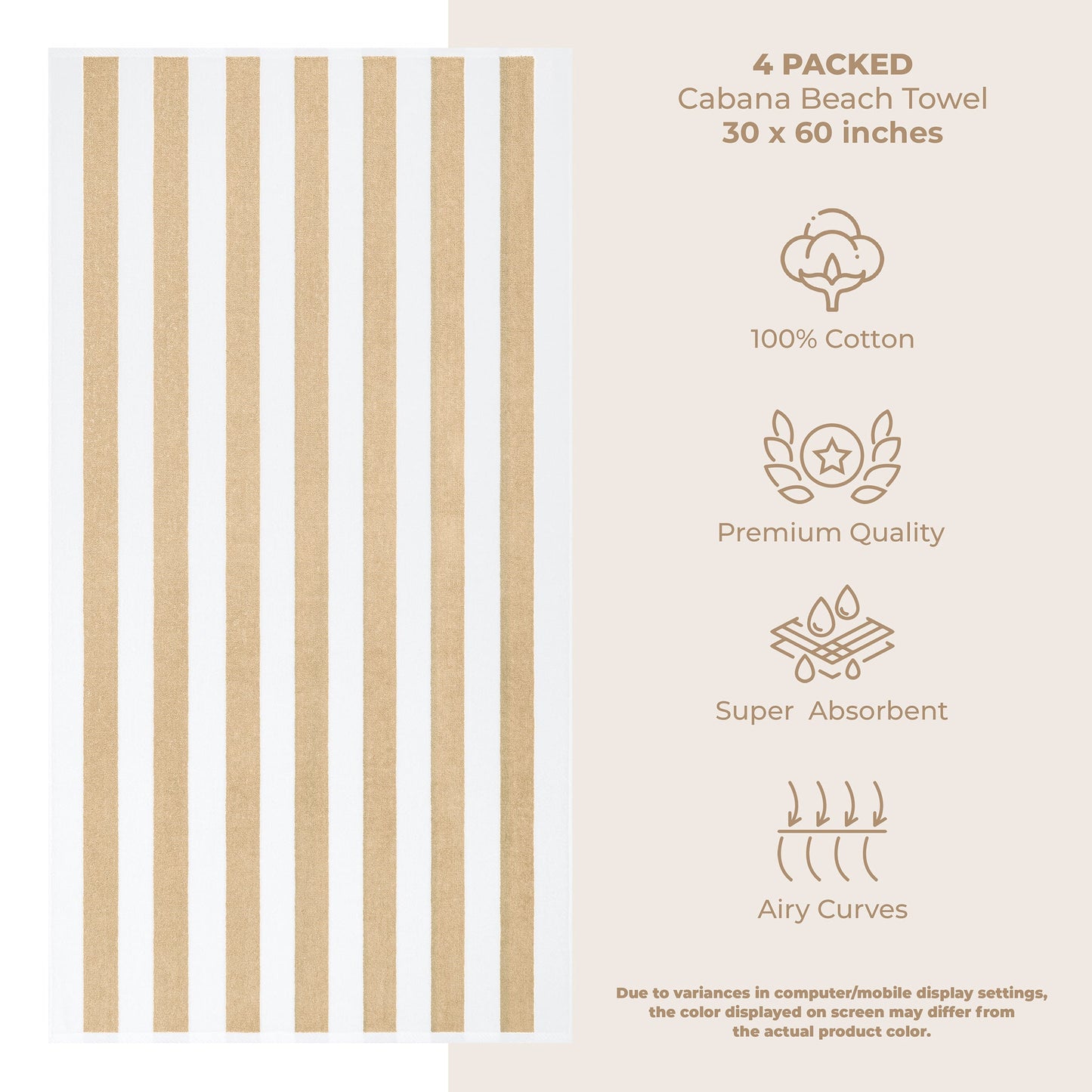American Soft Linen, Premium Cotton 4 Pack Beach Towels, 30" x 60" Cabana Striped Pool Towels