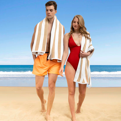 American Soft Linen, Premium Cotton 4 Pack Beach Towels, 30" x 60" Cabana Striped Pool Towels