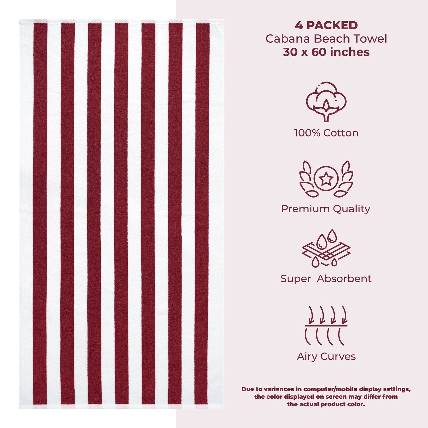 American Soft Linen, Premium Cotton 4 Pack Beach Towels, 30" x 60" Cabana Striped Pool Towels