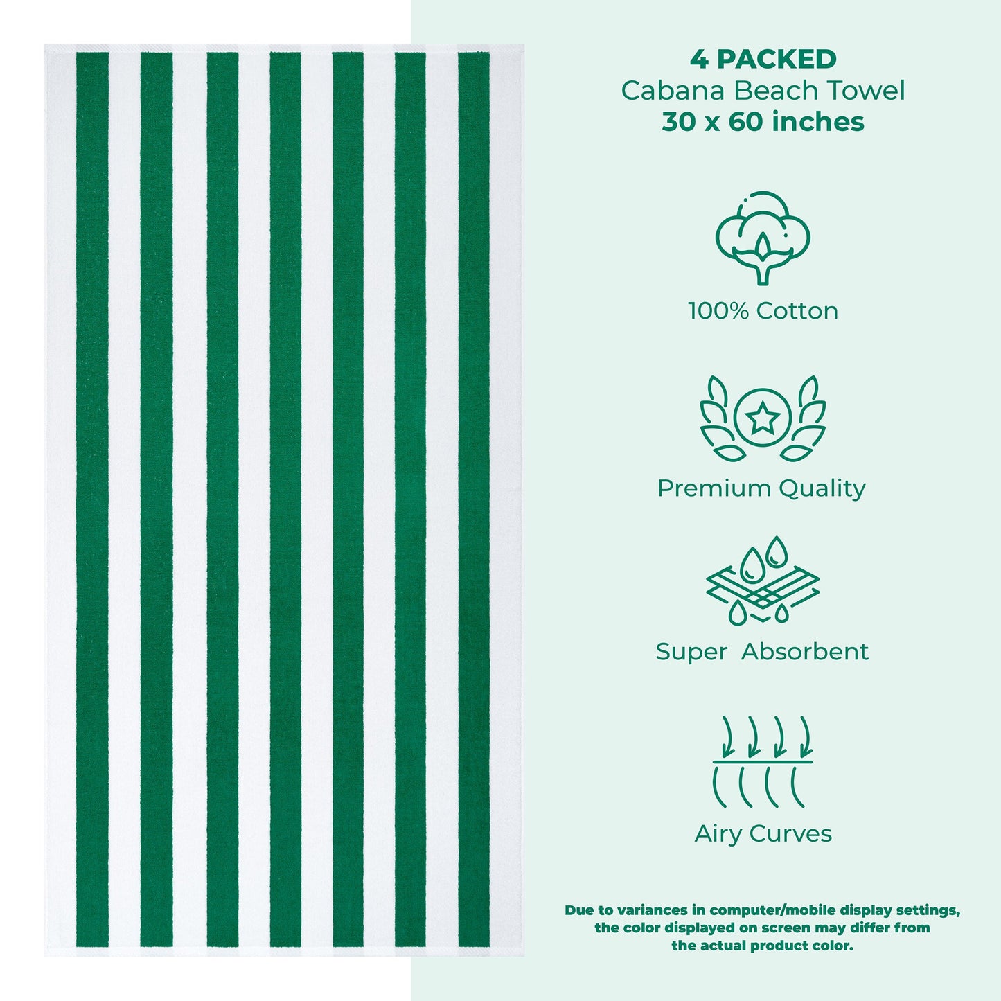 American Soft Linen, Premium Cotton 4 Pack Beach Towels, 30" x 60" Cabana Striped Pool Towels
