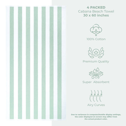 American Soft Linen, Premium Cotton 4 Pack Beach Towels, 30" x 60" Cabana Striped Pool Towels