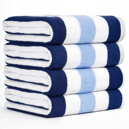 American Soft Linen, Premium Cotton 4 Pack Beach Towels, 30" x 60" Cabana Striped Pool Towels