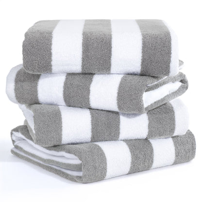 American Soft Linen, Premium Cotton 4 Pack Beach Towels, 30" x 60" Cabana Striped Pool Towels