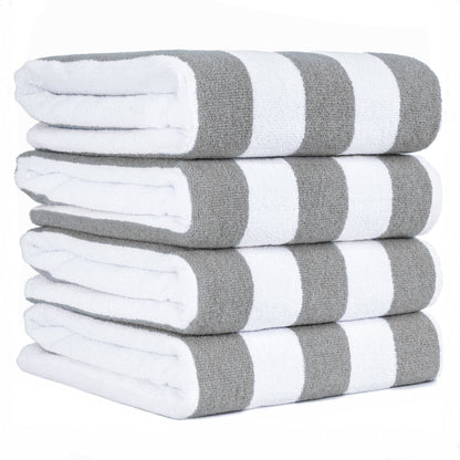 American Soft Linen, Premium Cotton 4 Pack Beach Towels, 30" x 60" Cabana Striped Pool Towels