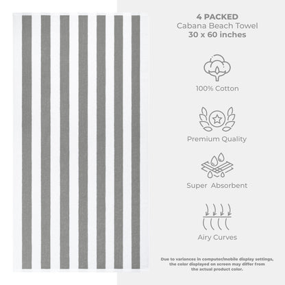 American Soft Linen, Premium Cotton 4 Pack Beach Towels, 30" x 60" Cabana Striped Pool Towels