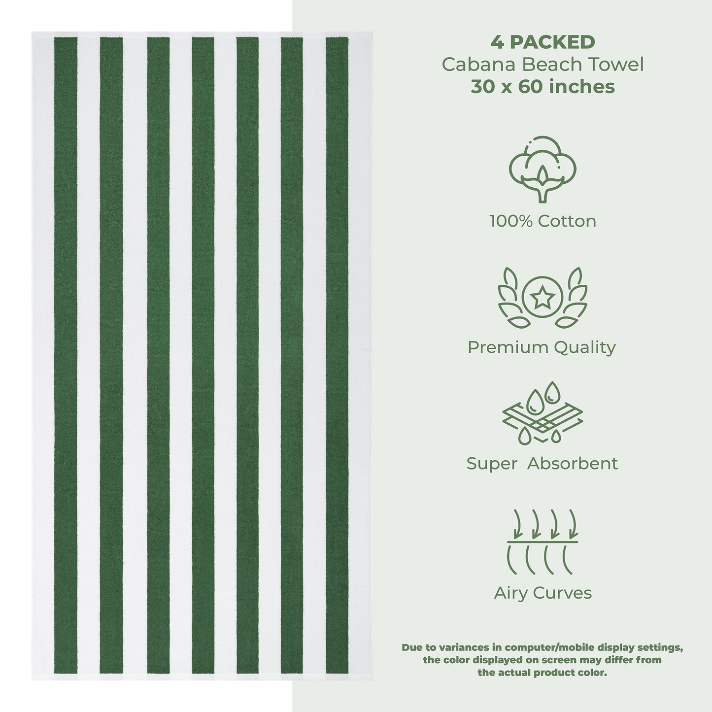 American Soft Linen, Premium Cotton 4 Pack Beach Towels, 30" x 60" Cabana Striped Pool Towels