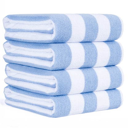American Soft Linen, Premium Cotton 4 Pack Beach Towels, 30" x 60" Cabana Striped Pool Towels
