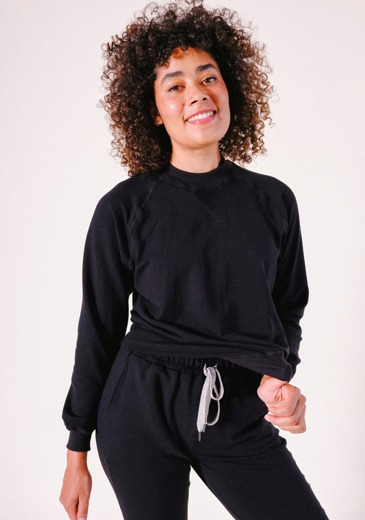 Agnes Raglan Organic Cotton + Tencel™ Sweatshirt - Black - Homeland Harvest