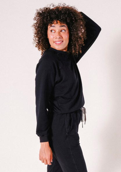 Agnes Raglan Organic Cotton + Tencel™ Sweatshirt - Black - Homeland Harvest