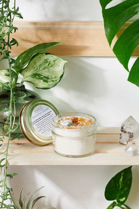 Blessings Candle / Intention Candle / Good Luck / Soy Handpoured Candle/ Candle with Crystals / Botanical Candle / Essential Oil Candle - Homeland Harvest