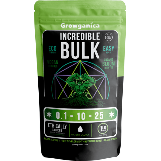 Growganica Incredible Bulk Organic Bloom Booster 0.1-10-25 | High-Yield Fertilizer for Bigger Flowers, Fruits, Vegetables Hydroponics & Soil - Homeland Harvest