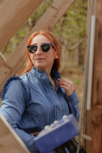 Charlotte Long-Sleeve Cotton Blouse – Dungaree Blue - Homeland Harvest
