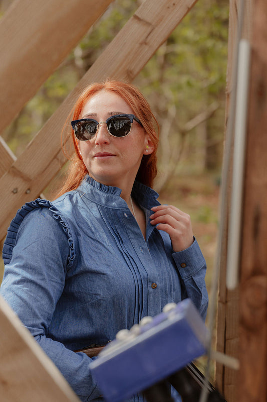 Charlotte Long-Sleeve Cotton Blouse – Dungaree Blue - Homeland Harvest