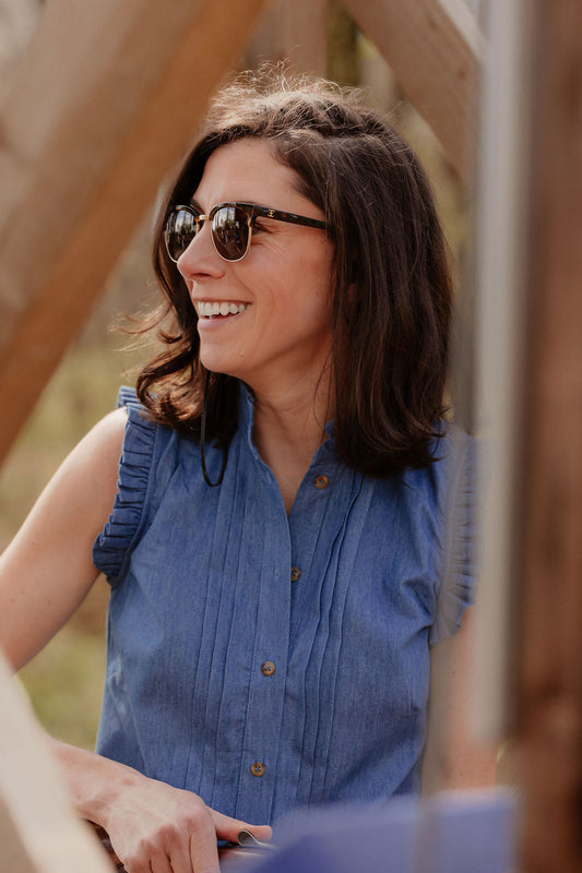 Sleeveless Charlotte Blouse - Dungaree Blue - Homeland Harvest