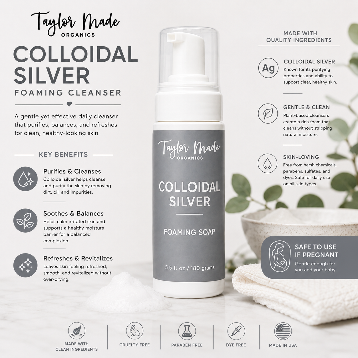Colloidal Silver Organic Foaming Soap | sulfate-free